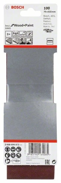 2608606072 - Set di nastri abrasivi da 3 pz. X440 75 x 533 mm, P100, BEST for LEGNO+VERNICE