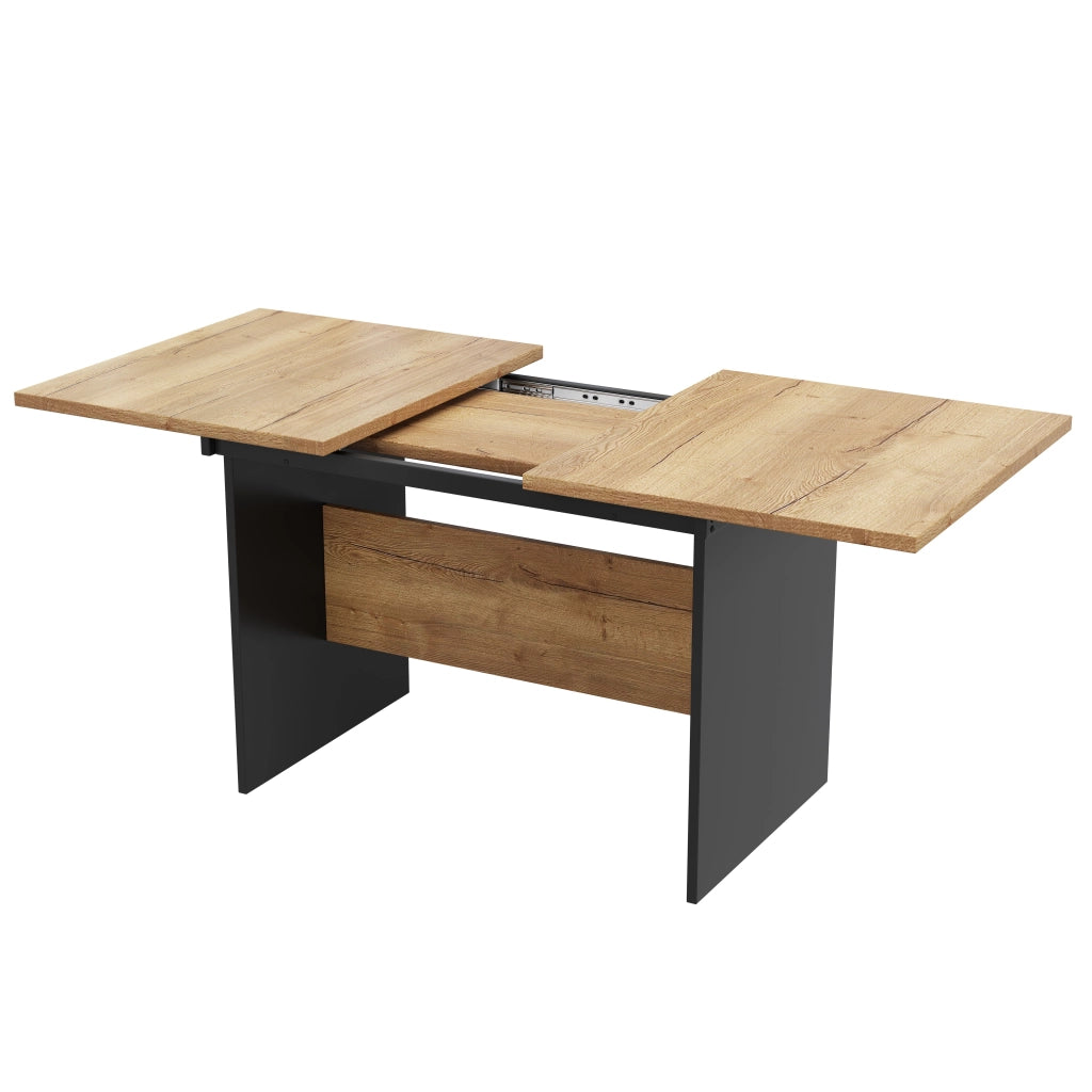 Tavolo allungabile per 4-6 persone con piano effetto legno, in MDF, nero e noce scuro, stile minimalista moderno