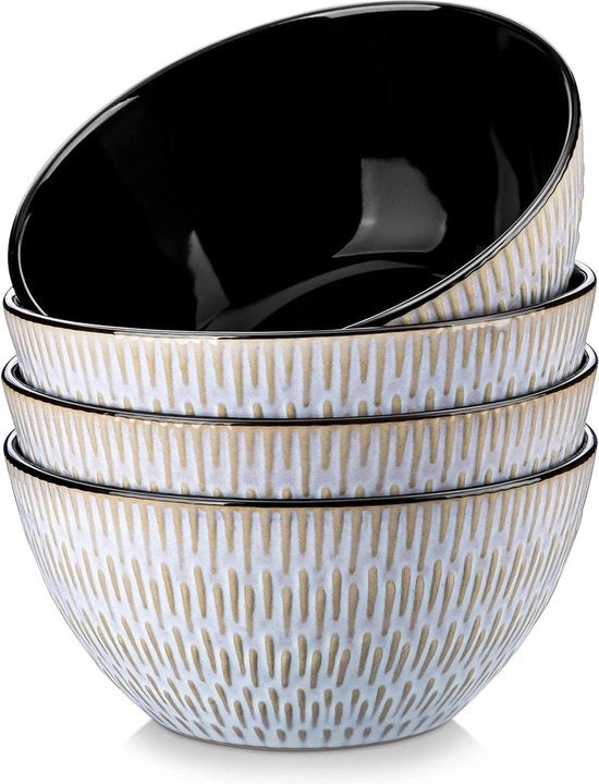 Set di contenitori in ceramica per il pranzo - confezione da 4 - 860 ml - per insalate, zuppe, riso - compatibile con forno a microonde e lavastoviglie - bianco