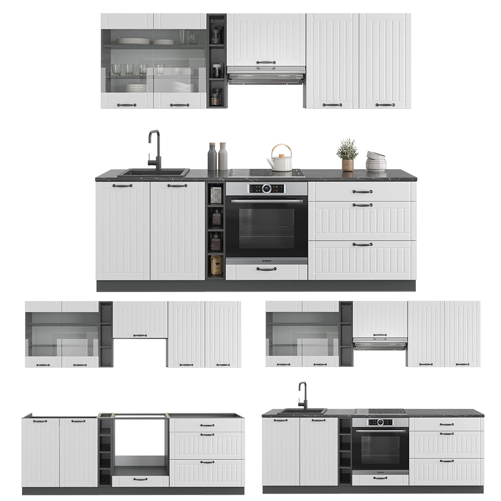 Cucina componibile Fame-Line Bianco rustico/Antracite 235 cm senza piano di lavoro Vicco