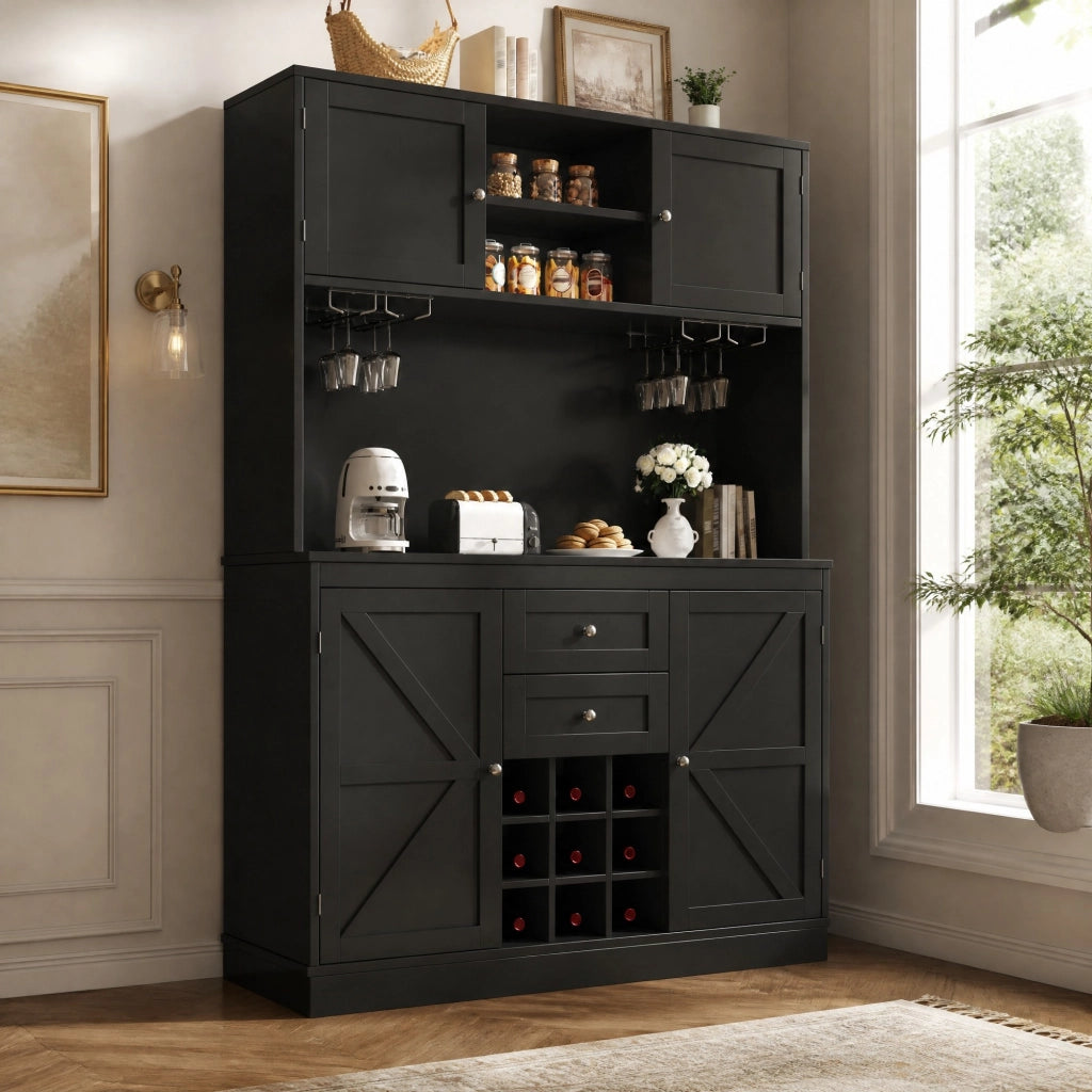 ARMADIO DISPENSA Cucina 120x40x188 cm MDF Nero con 4 ante e 2 cassetti
