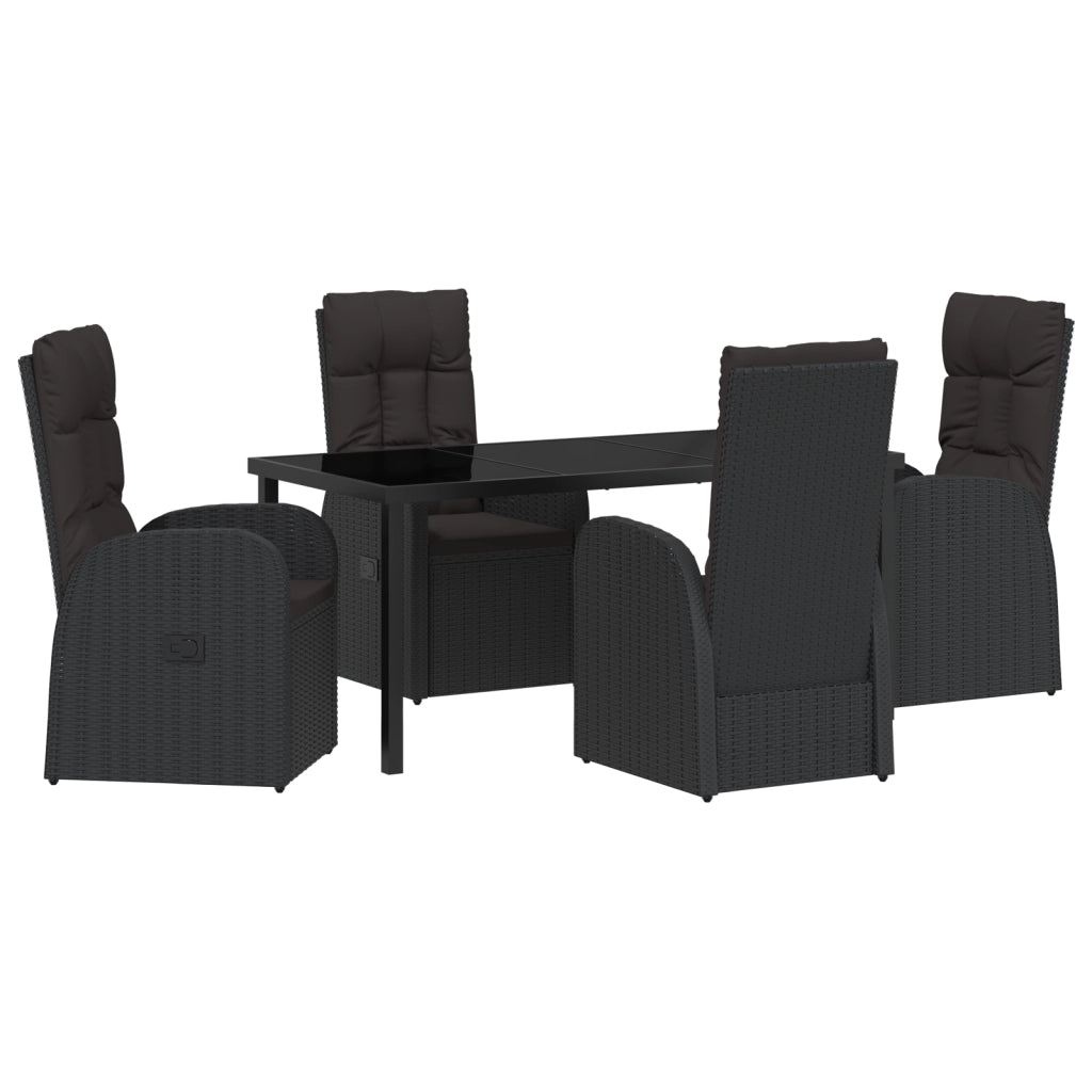 Set da Pranzo per Giardino in 5 Pezzi con Cuscini Neri in Polyrattan