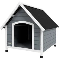 Cuccia per Cani in Legno da Esterno, Casetta per Cani Grandi con Pavimento Rimovibile, 84x99x87cm, Grigio