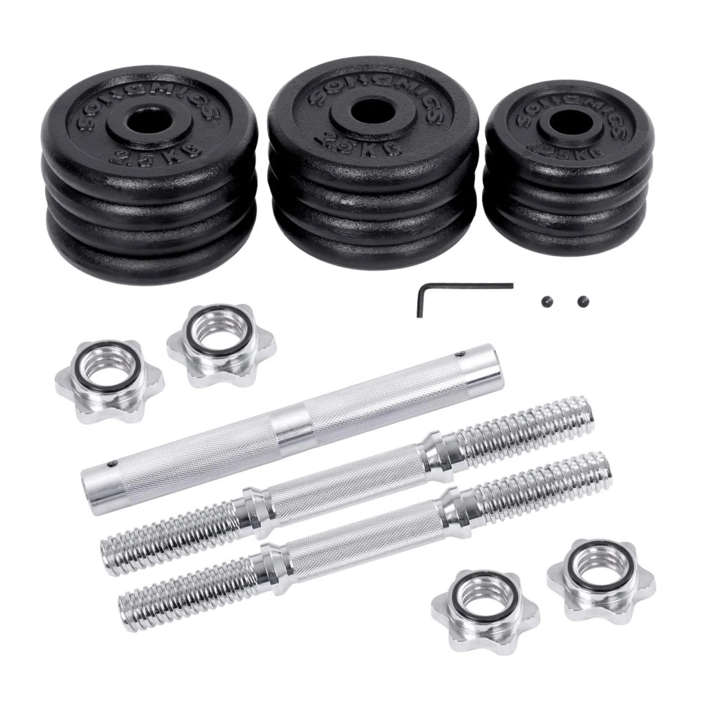 Set di manubri per allenamento con pesi con barra di estensione da 30 kg per uomini e donne bodybuilding aumento di massa sport fitness nero 12_0002026