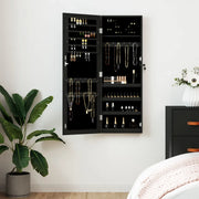 Armadio Portagioie con Specchio a Muro Nero 37,5x10x106 cm