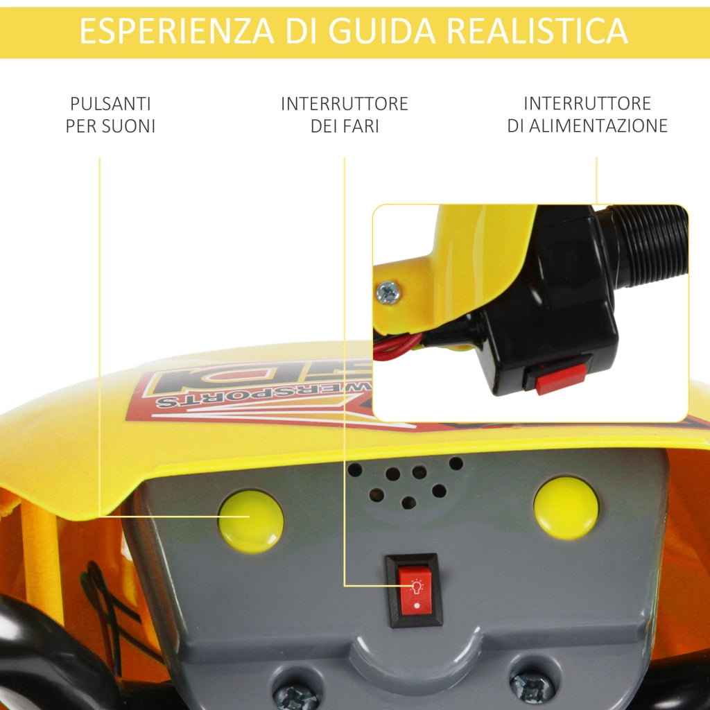 Moto Elettrica per Bambini con Rotelle ¨C zephmum ¨C 102x53x66cm Giallo