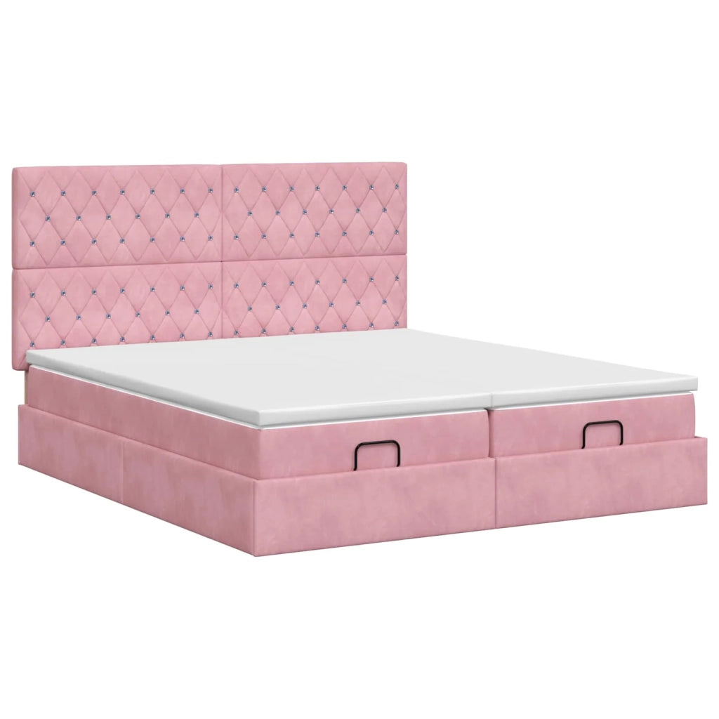 Letto ottomano con materasso con testiera 2 pz Rosa Velluto 3457907