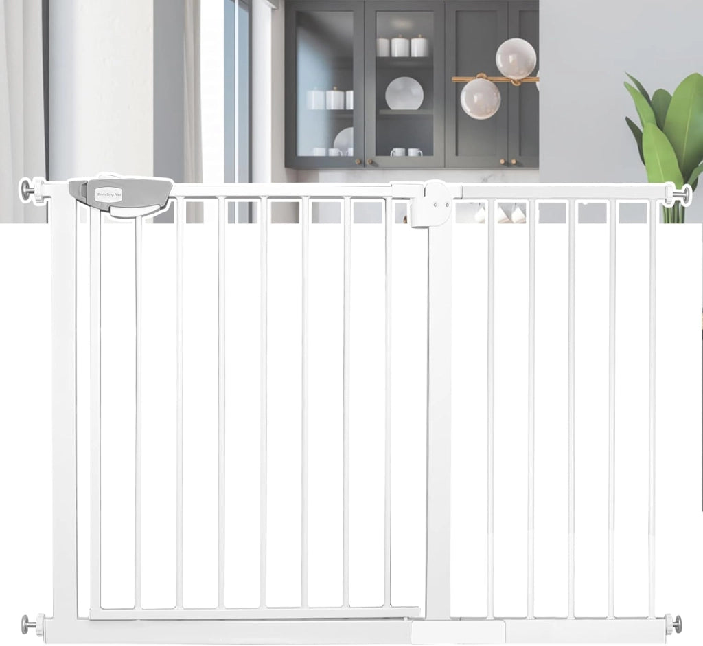 Griglia di protezione per scale, 100 cm, senza foratura, per porte e scale, con chiusura automatica, per bambini, per cani e bambini, per 105-115 cm (bianco), WR-(HAG1241D)