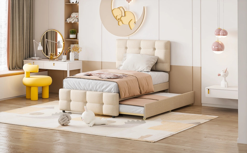 letto imbottito lino beige 90 x 200 cm
