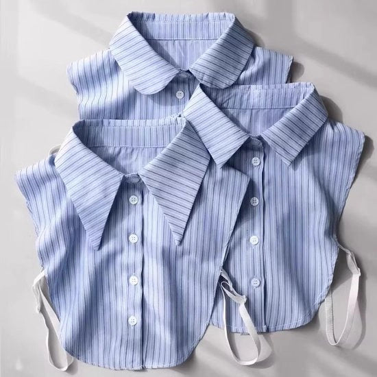 3 overggi blu a strisce con collo rimovibile, camicia con maniche corte e collo rimovibile per donne, ragazze e uomini