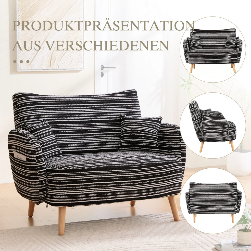 OKWISH Divano 2 Posti, Seduta Profonda con Tasche Laterali, Schienale Imbottito e Design Moderno, Bouclé Nero