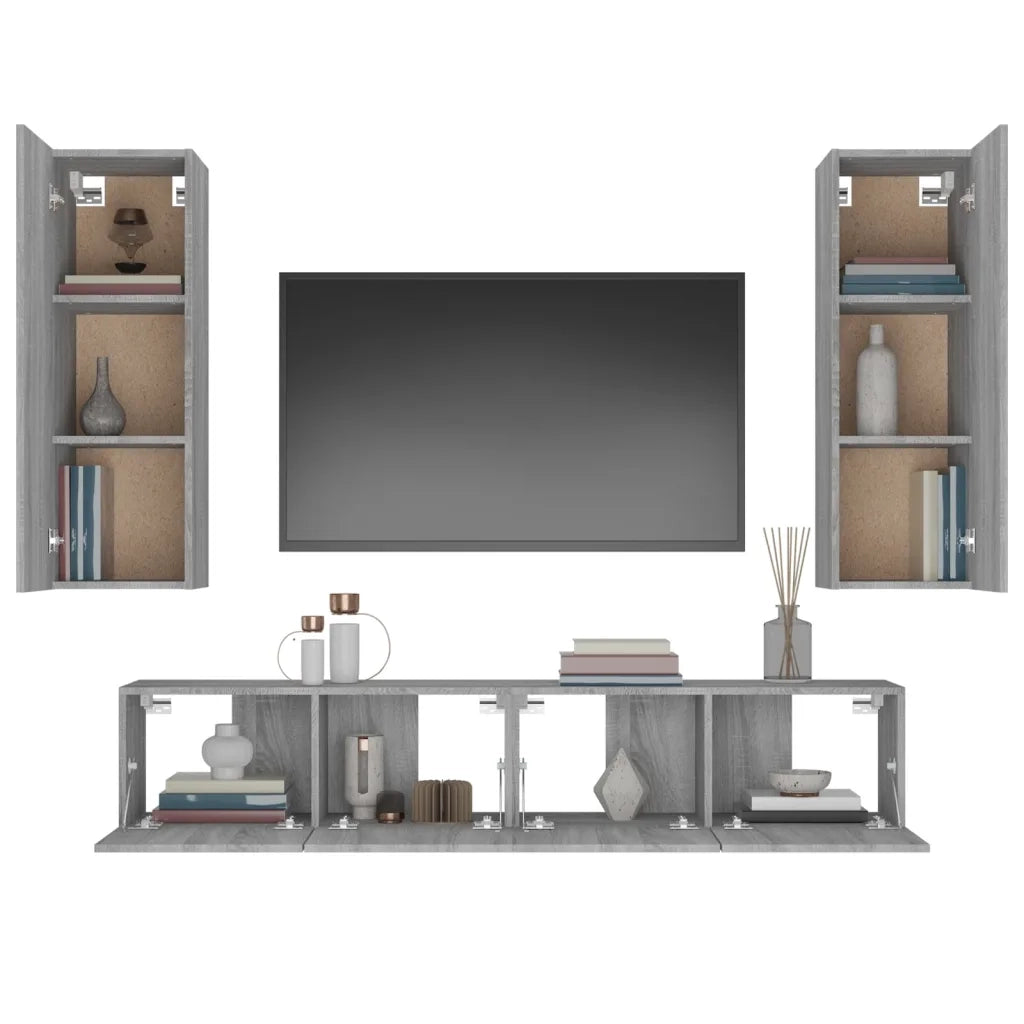 Set di Mobili Porta TV 4 pz Grigio Sonoma in Legno Multistrato 3114204