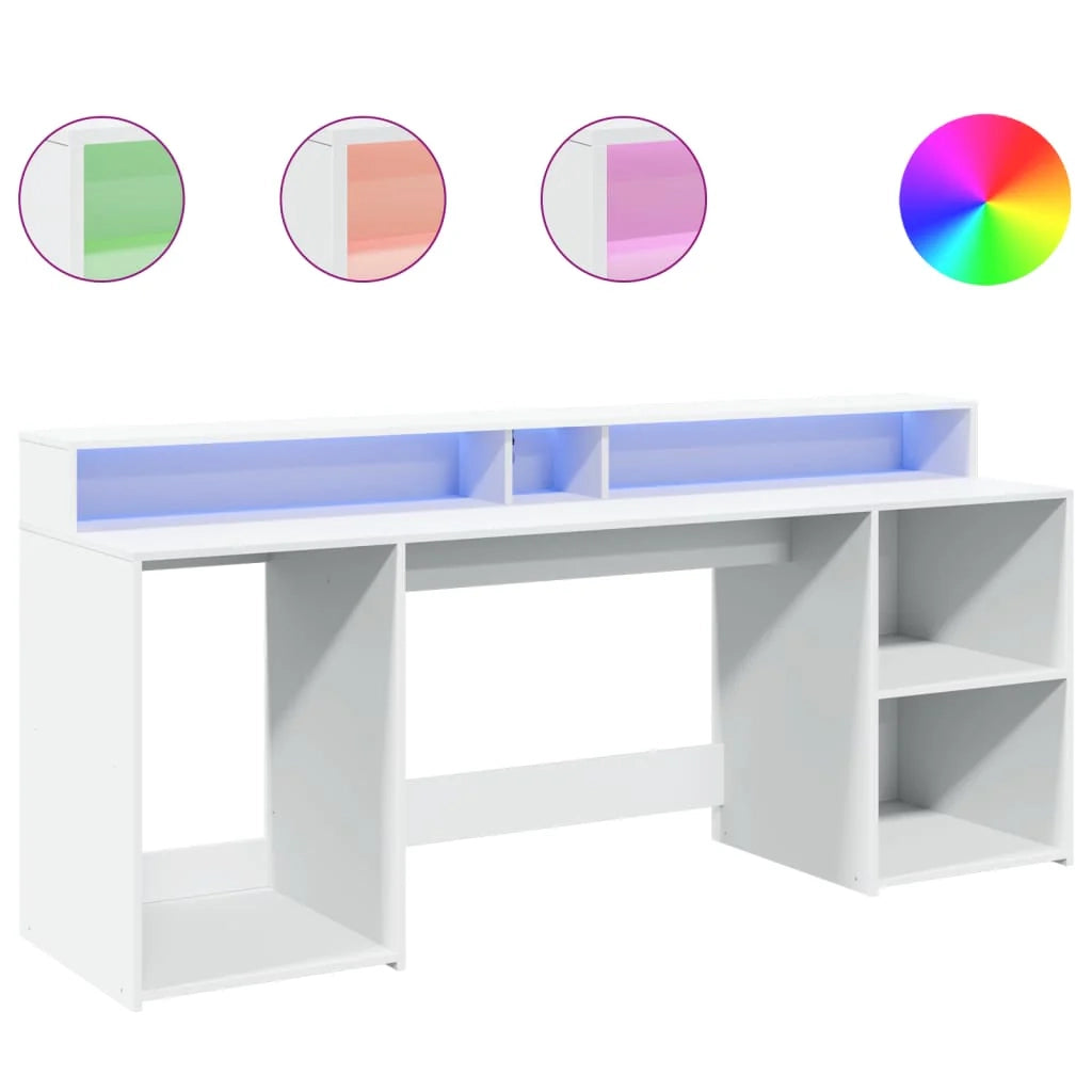 Scrivania da ufficio postazione di lavoro mobile per computer scrivania da studio con luci a LED 200 x 55 x 91 cm legno ingegnerizzato bianco 02_0023410