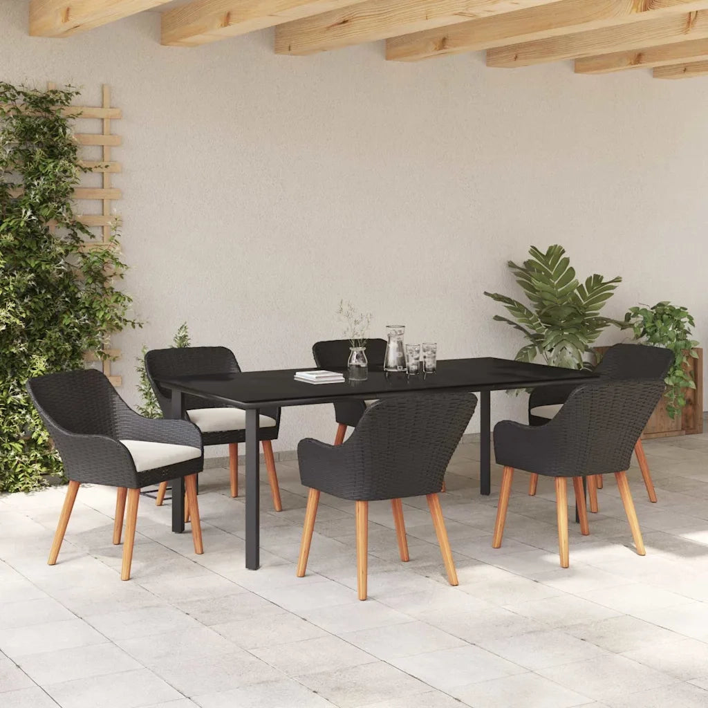 Set da Pranzo per Giardino con cuscino 7 pcs Nero polyrattan 3261675