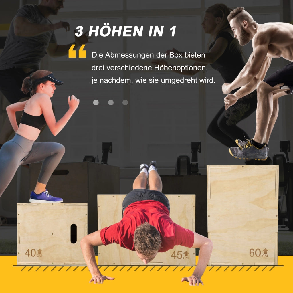 Plyo Box in Legno con Maniglia per Allenamento ¨C zephmum ¨C 45x40x60 cm, Naturale