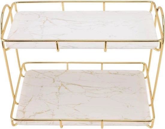 Organizzatore per bagno, oro-bianco, 2 livelli, organizzatore per trucco, struttura umana, organizzatore per banco da lavoro con superficie antiscivolo (grande)