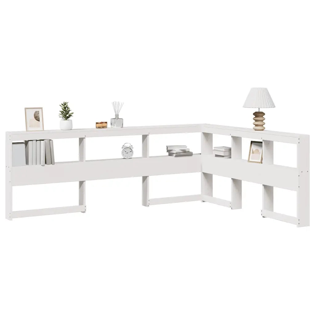 Testiera libreria a L-Testata contenitore Bianca 140 cm in Legno Massello di Pino 157987