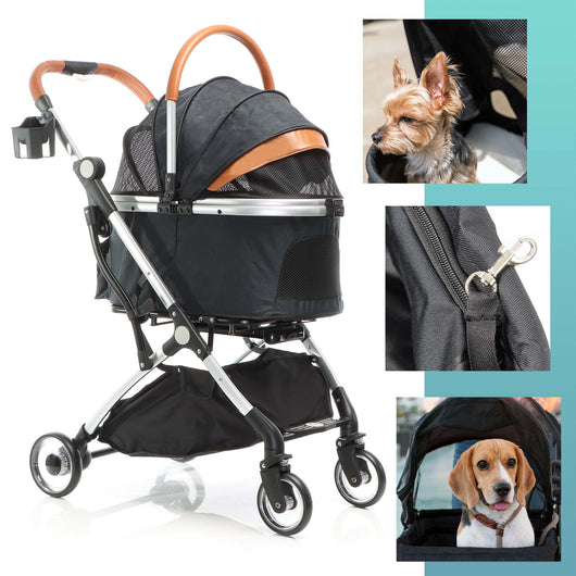 Fudajo Passeggino Pieghevole per Cani 2in1 Nero, Carrozzina e Trasportino Rimovibile, max 15 kg per Animali Taglia Piccola e Media