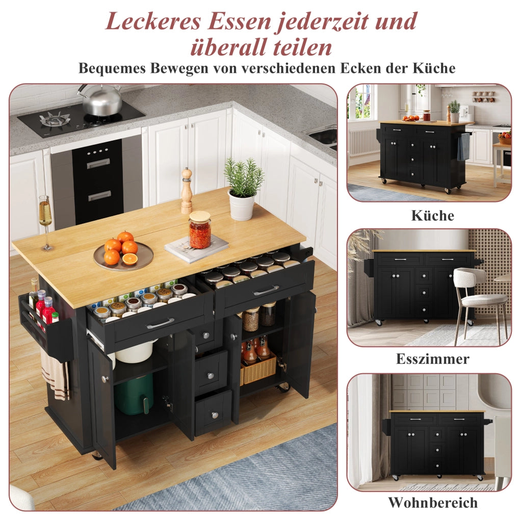 CARRELLO CUCINA ESTENSIBILE 140x40(65)x89 cm Nero/Naturale MDF