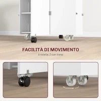Tavolo a Ribalta Pieghevole con Ripiani a 3 Livelli, Box e Rotelle, in MDF, 130x80x76.5 cm, Bianco