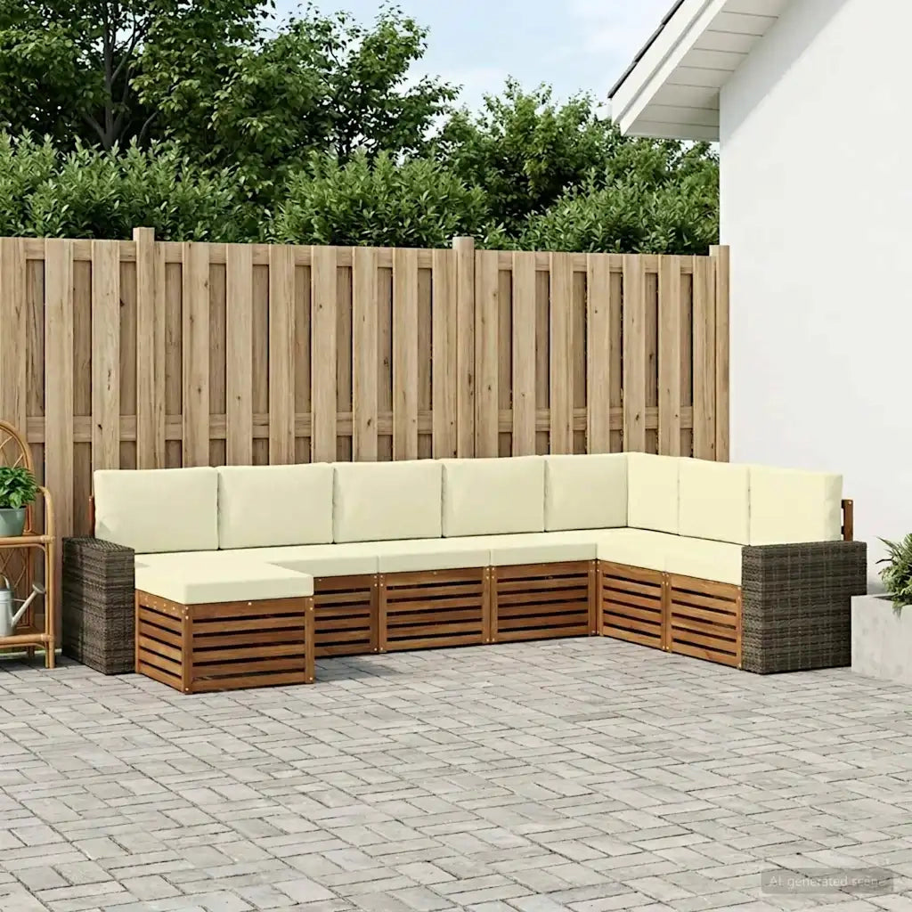 Set di divani da esterno con cuscino 8 pcs Naturale e Crema