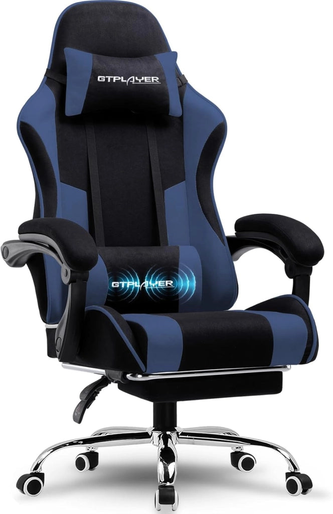 Sedia da gioco, sedia da ufficio, sedia ergonomica per PC, poltrona da gioco con supporto per massaggi, sedie task con poggiapiedi e poggiatesta, tessuto blu