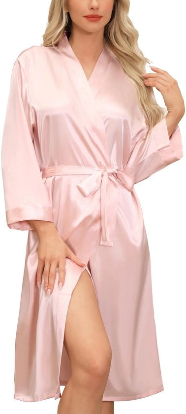 Camicia da notte in seta unisex con collo V, kimono da bagno per spa, casa e hotel