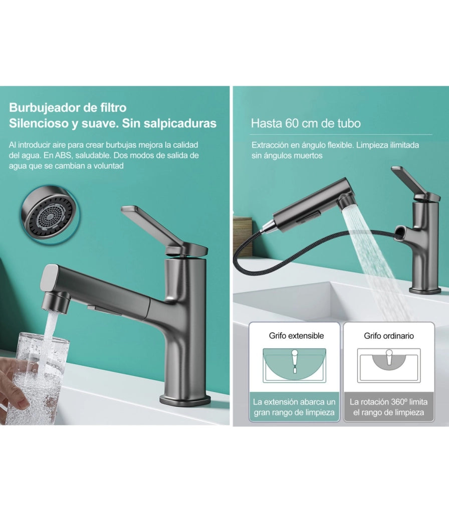 Rubinetto Lavandino Acqua Verticale LH-178 | Rame Massiccio | Estraibile | 2 Modi Acqua | Acqua Verticale per Risciacquo Dentale