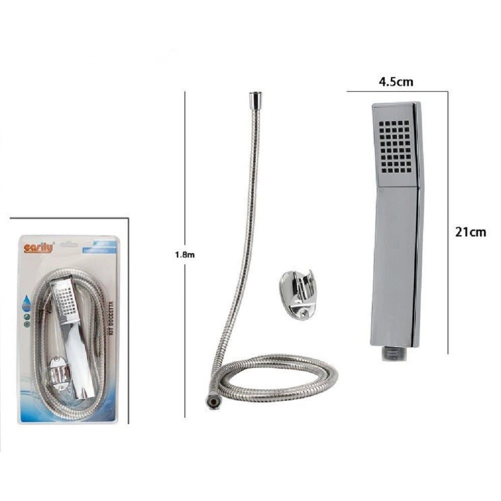 Trade Shop - Kit Doccetta Doccino Soffione Rettangolare Doccia Bagno 69088 Laccio 1,8mt Staffa -
