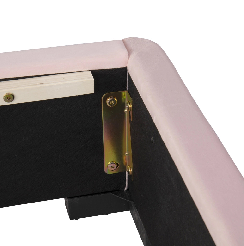 Letto imbottito 90x200 cm con libreria laterale LED e contenitore in velluto rosa