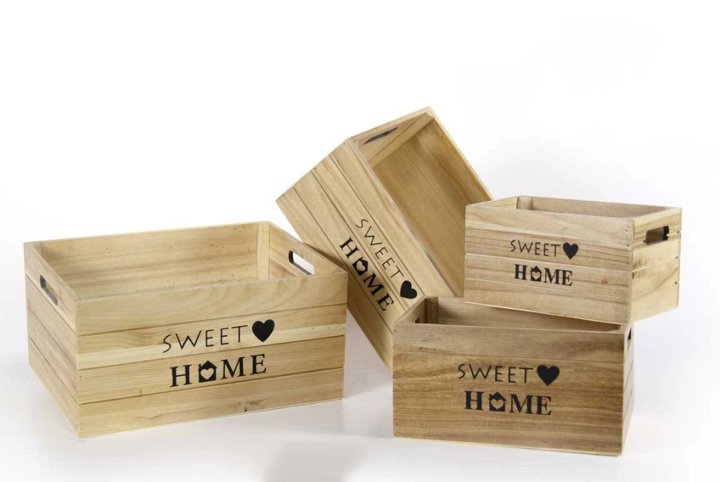 SET 4 CASSETTE DECORATIVE SWEET HOME IN LEGNO NATURALE STILE SHABBY