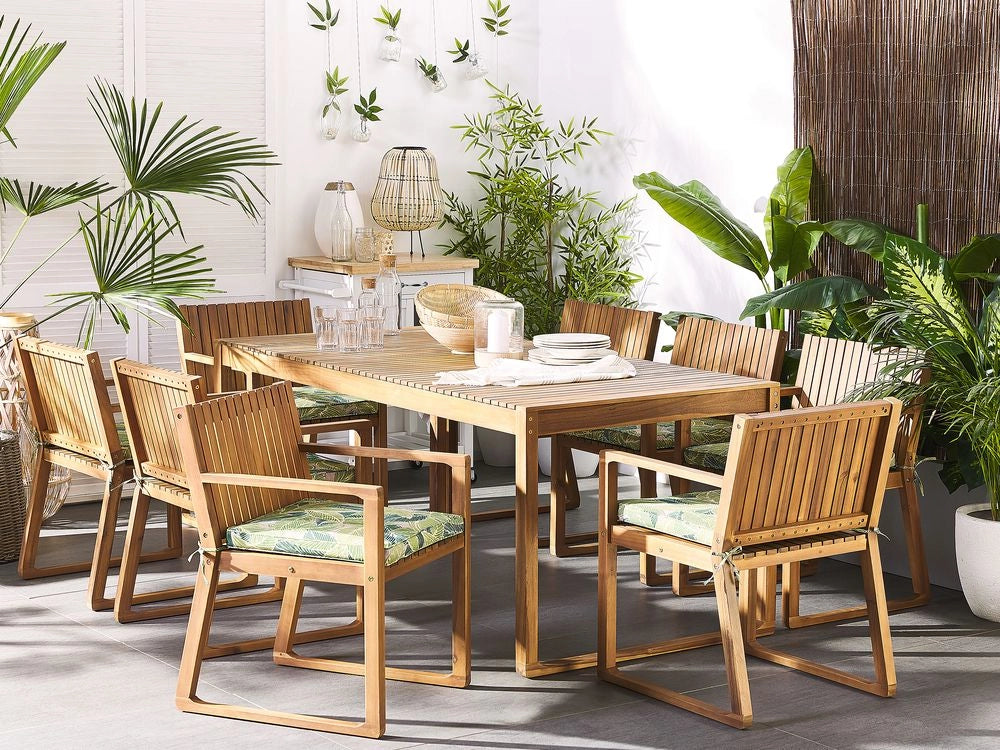 Set di 8 cuscini di seduta per sedia da giardino in tessuto resistente all'acqua con motivo foglia verde