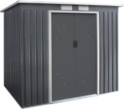 Capanno per Attrezzi, Casetta da Giardino, Capanno in Lamiera, Box da Giardino con Falda, Mobile Capanna, Ripostiglio da Giardino, con 2 Porte Scorrevoli, 2 Finestre, Grigio 213x130x173 cm