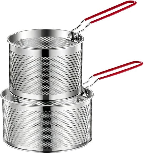Contenitore per Frittura 2 in 1 - Fatto di Acciaio Inossidabile - Manico Rimovibile - Resistente alle Macchine da Lavastoviglie - Ideale per Pasta e Patatine - Duraturo e Resiste a Basse e Medie Temperature.