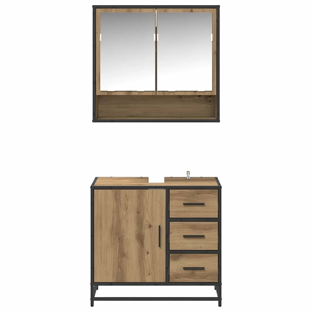 Set di mobili per il bagno con porta 2 pcs Rovere artigianale 3402507
