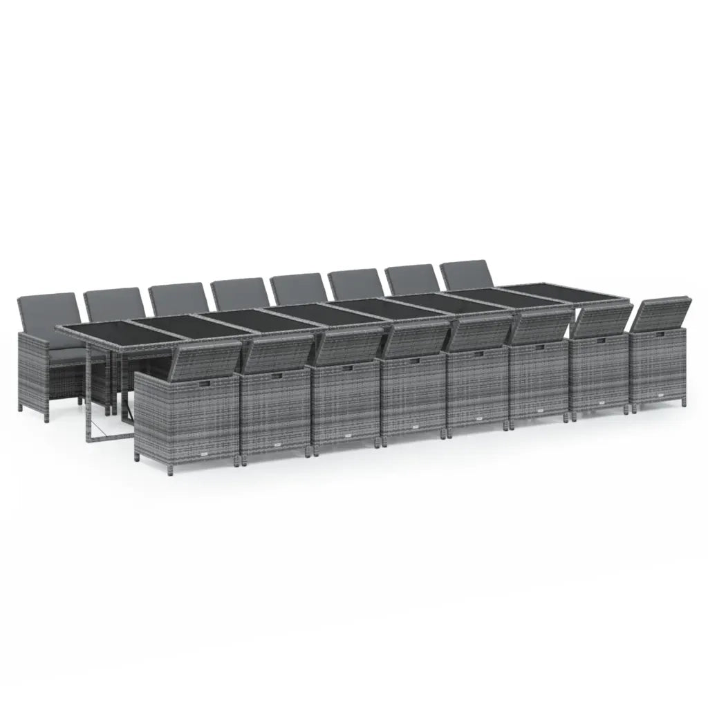 Set da Pranzo da Giardino 17pz con Cuscini Grigio in Polyrattan 3095671