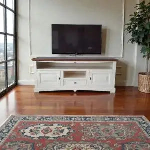 Mobile Porta tv Shabby chic in legno mod goccia con cassetto bicolore laccato bianco e noce