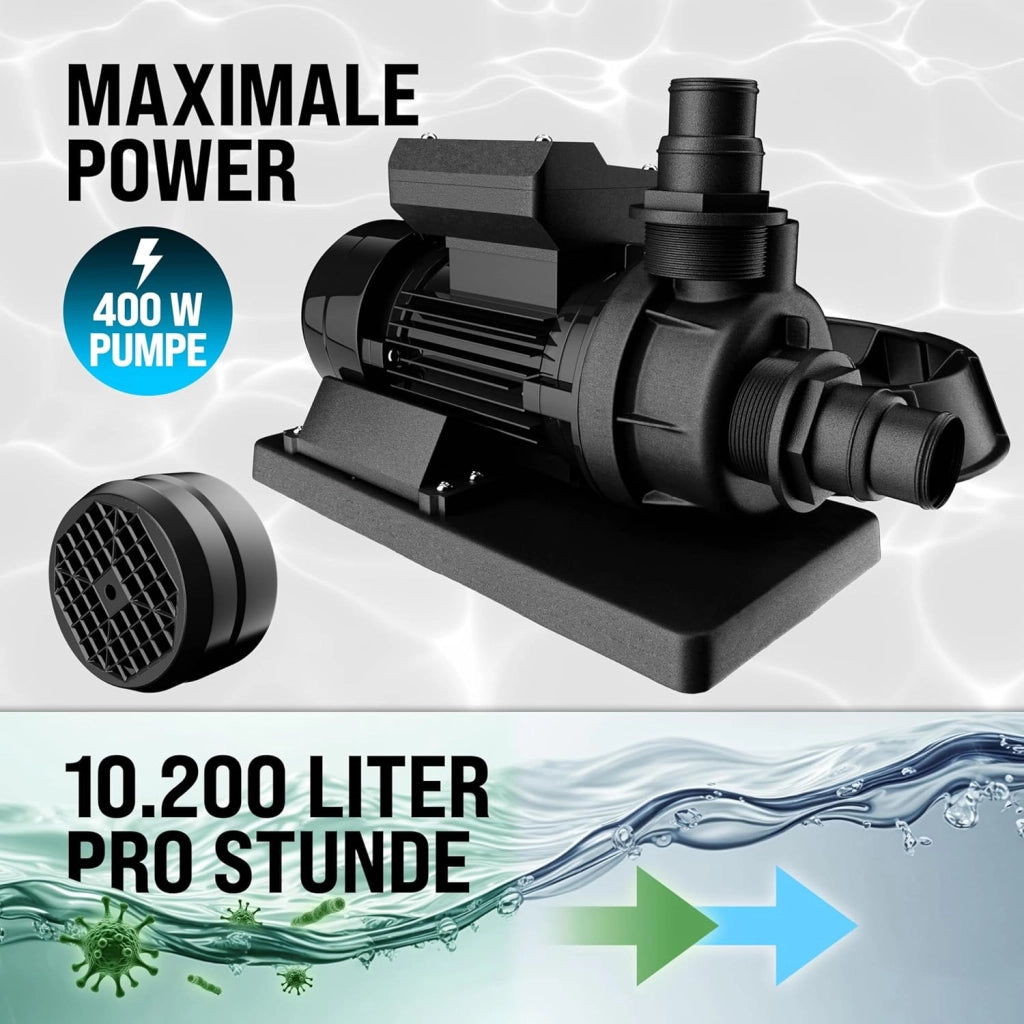 ® Filtro Acqua per Piscina SF12K 10.200 L/h Fino a 35.000L Vetro Filtrante Incl. Valvola a 7 Vie Adattatore 2in1 Ø32-38mm Pompa di Filtraggio 450W Filtri Piscine Fuori Terra Pompe Filtranti