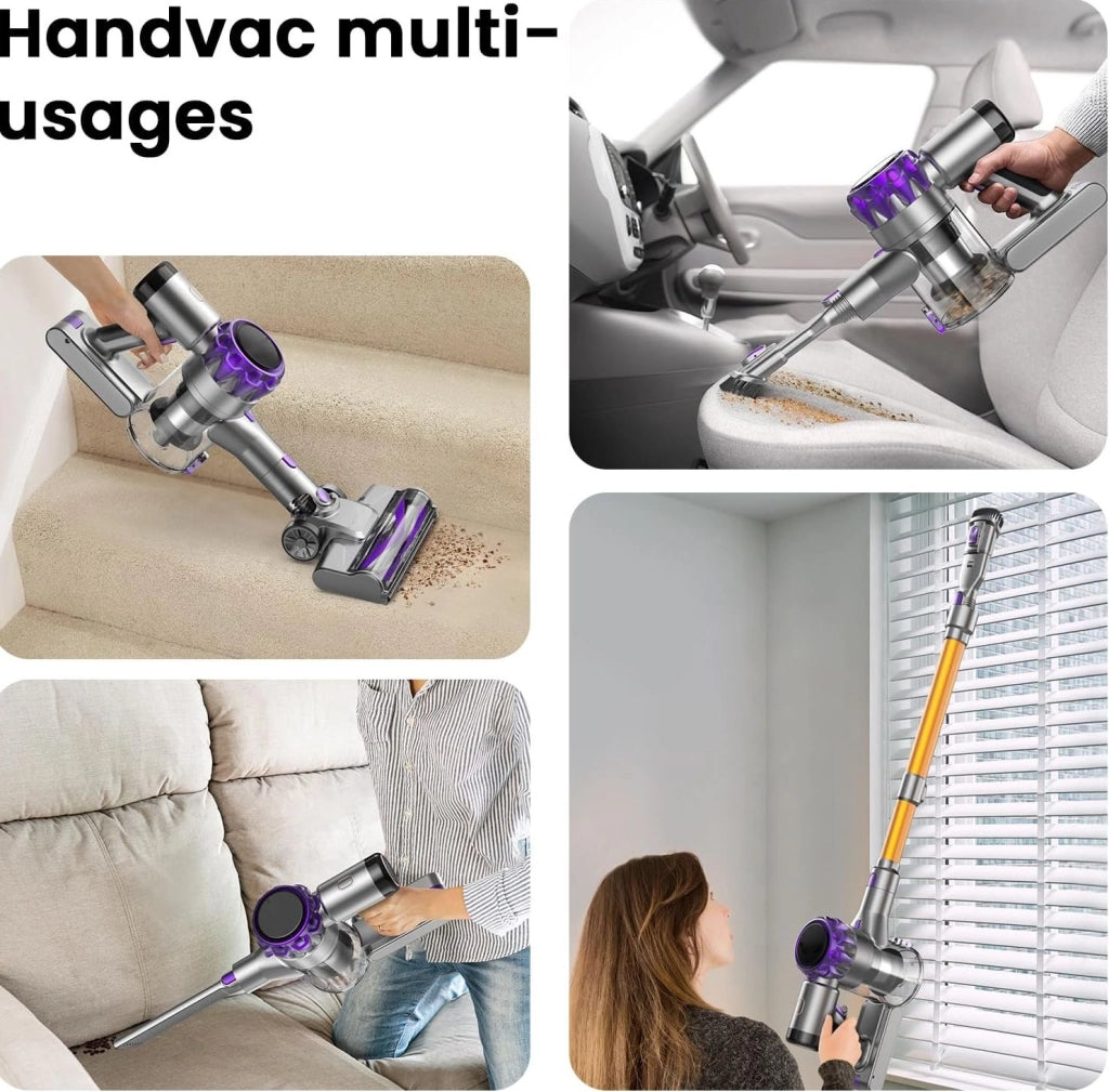 Aspirapolvere senza fili 300 W viola e oro, 2 velocità, display LED