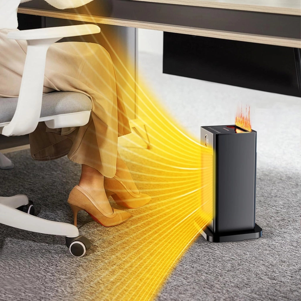 Termoventilatore piccolo, 1500 W, con funzione di umidificazione e luce ambientale, PTC, silenzioso, a risparmio energetico, timer da 12 ore, 4 modalità, oscillazione a 90°, con telecomando,