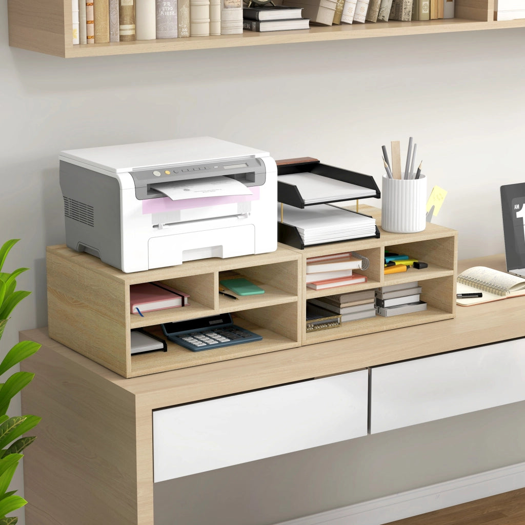 Organizzatore scrivania legno 3 compartimenti supporto stampante ¨C zephmum ¨C 47x40x22.5 cm