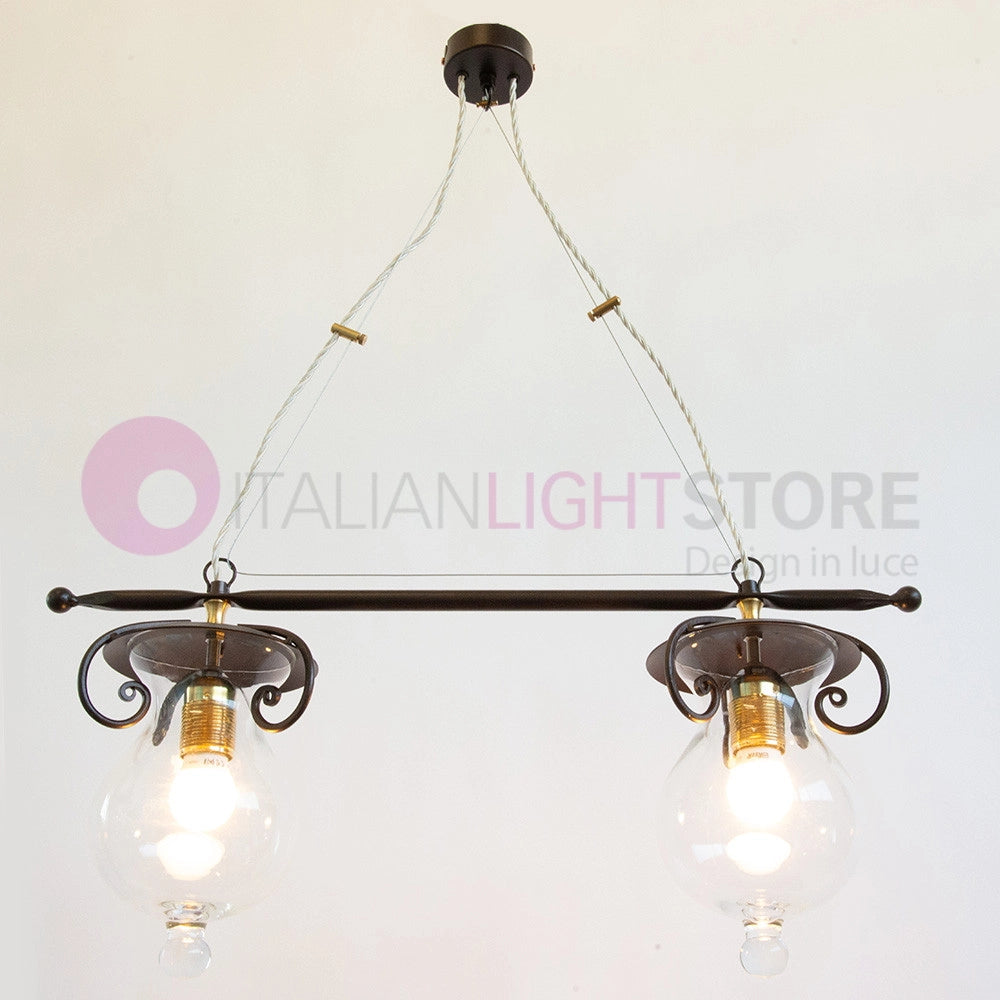 GOCCIA Lampadario Bilanciere 2 Luci in Ferro Battuto