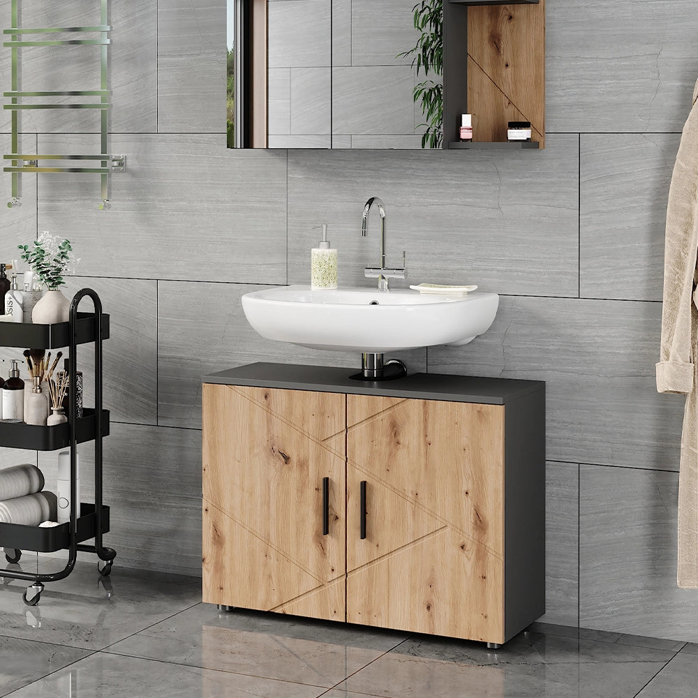 Mobiletto Irma Antracite/Rovere dorato 80 x 59 cm con 2 porte Vicco