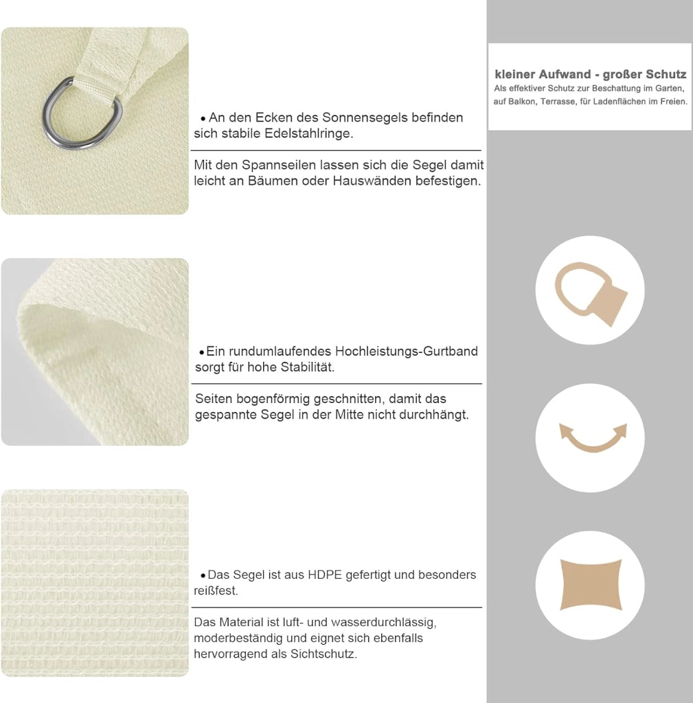 Tenda a Vela Ombreggiante Parasole Protezione HDPE Raggi UV 95% per Esterno Giardino per Esterno, Giardino e Terrazza, Piscina