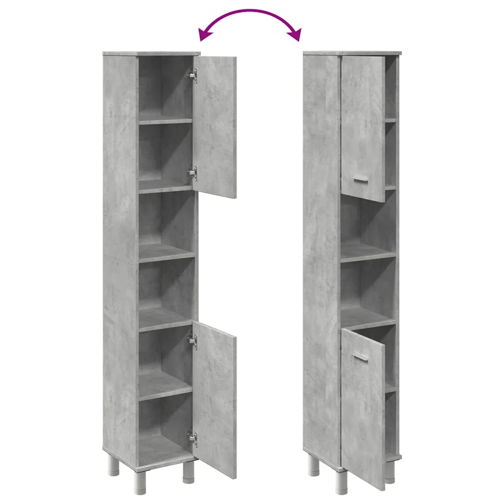 vidaXL Mobile da Bagno Grigio Cemento 30x30x179 cm Legno Multistrato