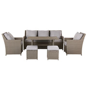 Set Divani Da Giardino Grigio Rattan Sintetico Cuscini Taupe Divano 5 Posti Tavolo Rettangolare 2 Poltrone 2 Pouf Set Da Pranzo All'aperto
