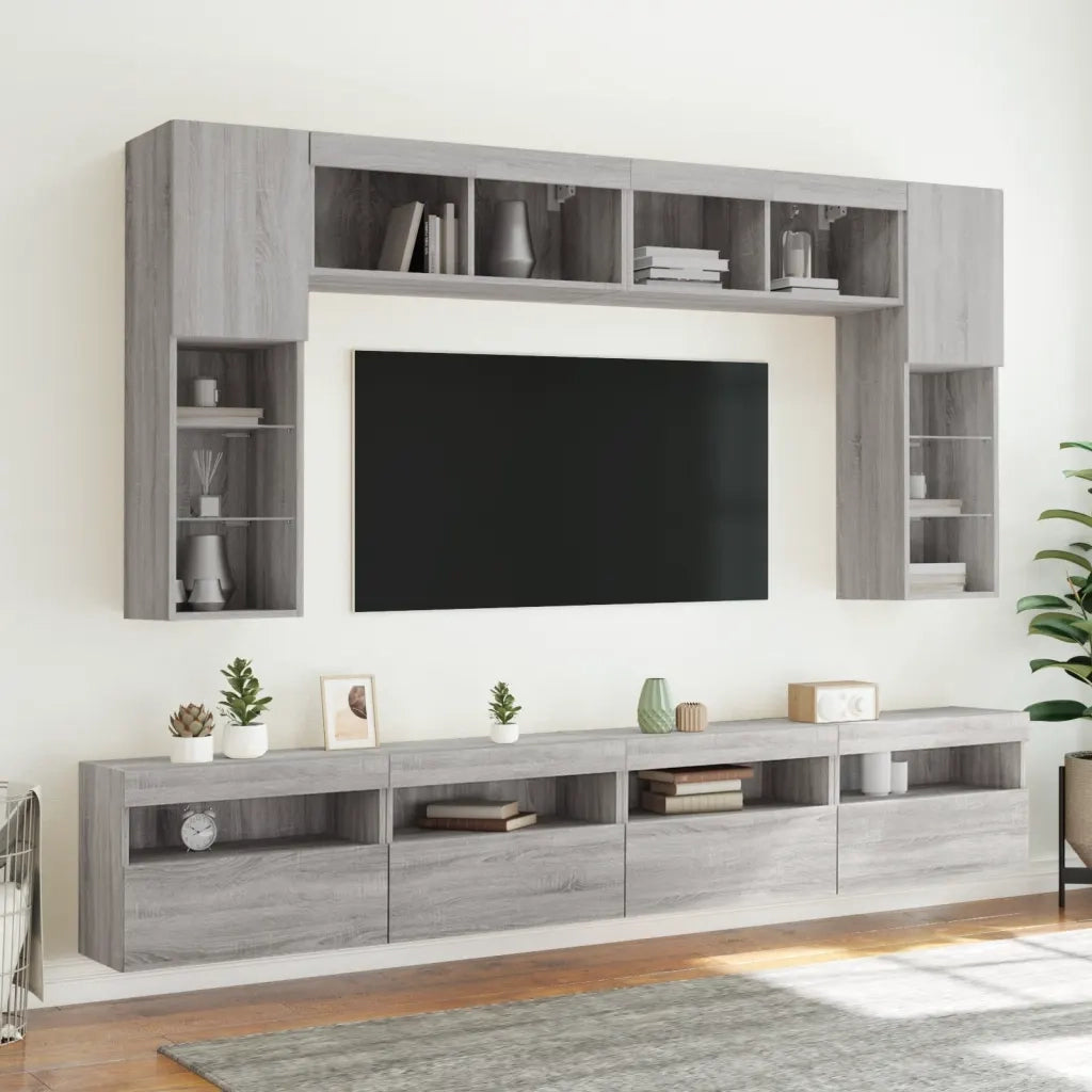 Set Mobili TV a Muro 8 pz con Luci LED Grigio Sonoma 3216769