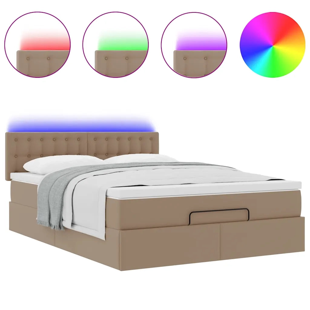 Pouf Letto con Materassi e LED Cappuccino 140x200cm Similpelle