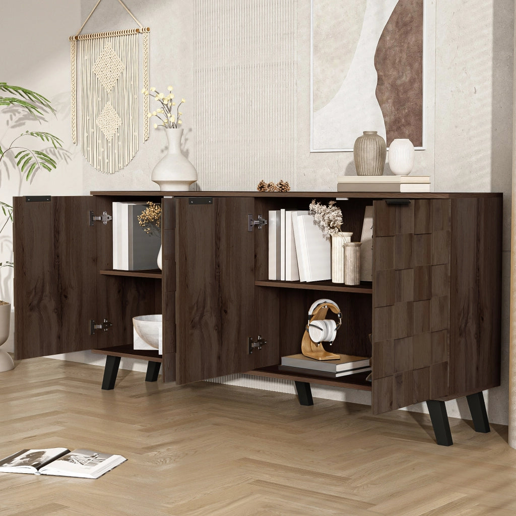 OKWISH Credenza Contenitore con 4 Ante e Ripiani Regolabili, per Soggiorno o Sala da Pranzo, Legno, 160,5 x 35,5 x 78 cm