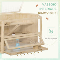Casetta per Criceti 3 Livelli 115x60x55 cm Tetto Apribile in Legno e Plastica